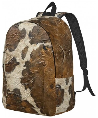 Brown Cowhide Art Print Casual Double Shoulder Daypack,Anti-Theft Travel Canvas Backpack For Men And Women Black Medium $18.9...