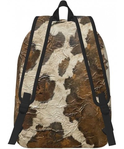 Brown Cowhide Art Print Casual Double Shoulder Daypack,Anti-Theft Travel Canvas Backpack For Men And Women Black Medium $18.9...