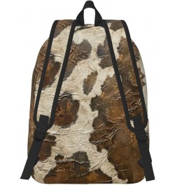 Brown Cowhide Art Print Casual Double Shoulder Daypack,Anti-Theft Travel Canvas Backpack For Men And Women Black Medium $18.9...