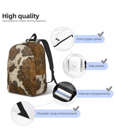 Brown Cowhide Art Print Casual Double Shoulder Daypack,Anti-Theft Travel Canvas Backpack For Men And Women Black Medium $18.9...