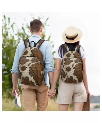 Brown Cowhide Art Print Casual Double Shoulder Daypack,Anti-Theft Travel Canvas Backpack For Men And Women Black Medium $18.9...