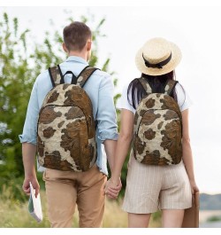 Brown Cowhide Art Print Casual Double Shoulder Daypack,Anti-Theft Travel Canvas Backpack For Men And Women Black Medium $18.9...