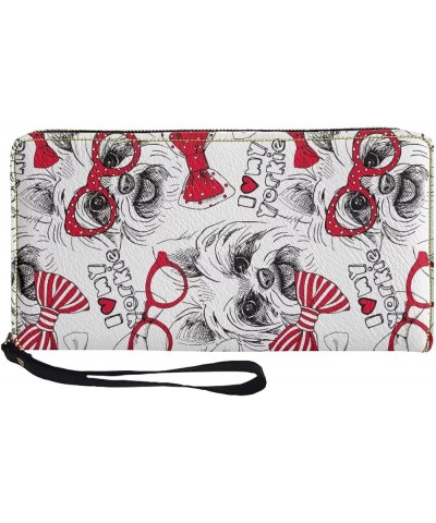 Black & White Stripes Flowers Print Wallet for Women Zipper Credit Card Holder Purse Clutch Long Pu Leather Cash Bag with Wri...