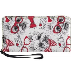 Black & White Stripes Flowers Print Wallet for Women Zipper Credit Card Holder Purse Clutch Long Pu Leather Cash Bag with Wri...