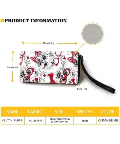 Black & White Stripes Flowers Print Wallet for Women Zipper Credit Card Holder Purse Clutch Long Pu Leather Cash Bag with Wri...