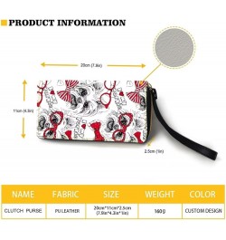 Black & White Stripes Flowers Print Wallet for Women Zipper Credit Card Holder Purse Clutch Long Pu Leather Cash Bag with Wri...