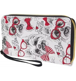 Black & White Stripes Flowers Print Wallet for Women Zipper Credit Card Holder Purse Clutch Long Pu Leather Cash Bag with Wri...