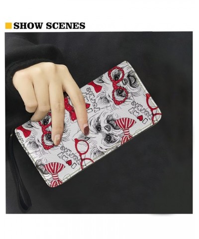 Black & White Stripes Flowers Print Wallet for Women Zipper Credit Card Holder Purse Clutch Long Pu Leather Cash Bag with Wri...