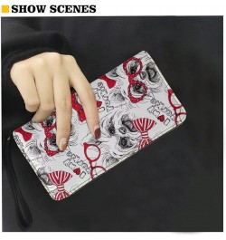 Black & White Stripes Flowers Print Wallet for Women Zipper Credit Card Holder Purse Clutch Long Pu Leather Cash Bag with Wri...