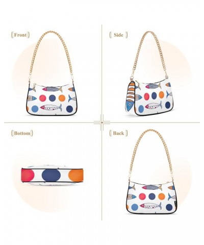 Purple Pink Exotic Pattern Purses for Going out Chain Shoulder Bag Small with Zipper Cute Fish Polka Dots $13.23 Totes