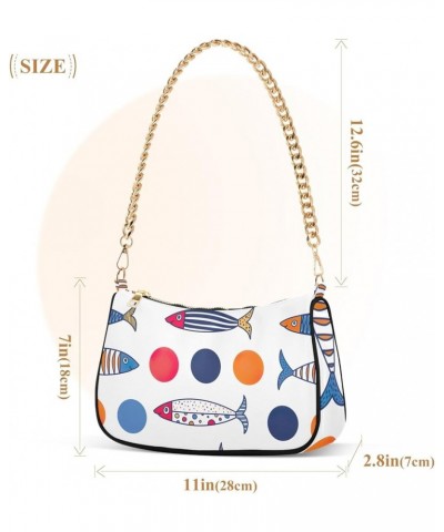 Purple Pink Exotic Pattern Purses for Going out Chain Shoulder Bag Small with Zipper Cute Fish Polka Dots $13.23 Totes