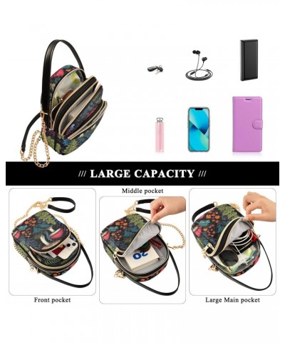 Cartoon Mushrooms Leaves Plant Crossbody Bag for Women Cell Phone Purse Wallet with Removable Chain Shoulder Handbag for Work...