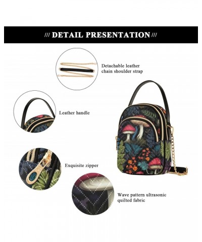 Cartoon Mushrooms Leaves Plant Crossbody Bag for Women Cell Phone Purse Wallet with Removable Chain Shoulder Handbag for Work...