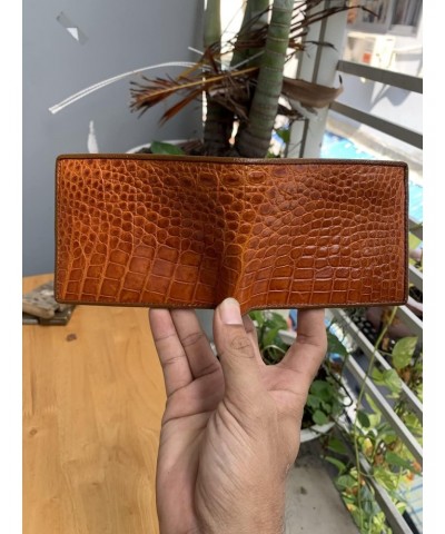 Light tan genuine alligator leather bifold wallet for men, real crocodile Men's wallet $49.35 Wallets