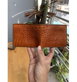 Light tan genuine alligator leather bifold wallet for men, real crocodile Men's wallet $49.35 Wallets