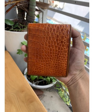 Light tan genuine alligator leather bifold wallet for men, real crocodile Men's wallet $49.35 Wallets