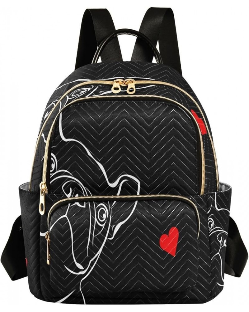 Bulldog Heart Love Black Women Backpack Purse Ladies Fashion Shoulder Bag Daypack Travel Bag 7.5L Medium $13.33 Backpacks