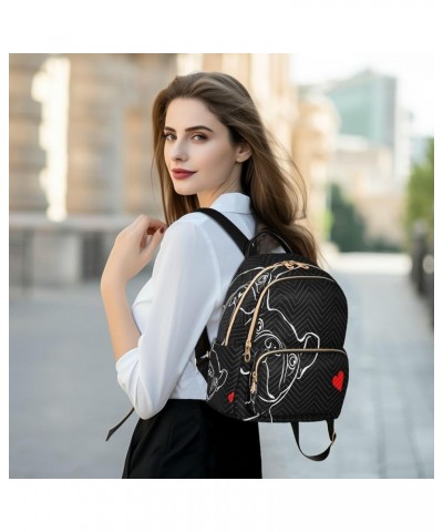 Bulldog Heart Love Black Women Backpack Purse Ladies Fashion Shoulder Bag Daypack Travel Bag 7.5L Medium $13.33 Backpacks