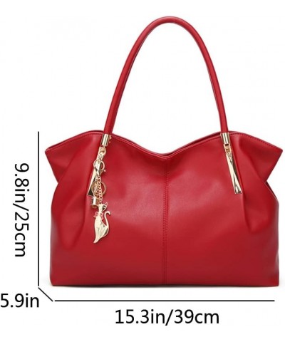 Women Hobo Tote Satchel Purse PU Leather Top-handle Handbags with Fox Pendant Shoulder Bag Black Red $29.50 Totes