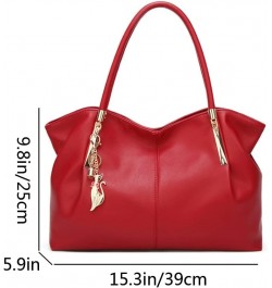 Women Hobo Tote Satchel Purse PU Leather Top-handle Handbags with Fox Pendant Shoulder Bag Black Red $29.50 Totes