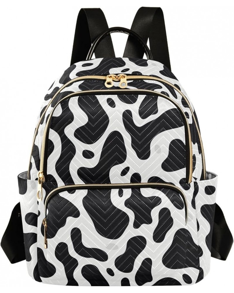 Black White Cow Print Backpack Purse for Women Small Travel Bag Fashion Daypack M 202a3295 S(10.23"x5.11"x12.59") 202a3295 $2...