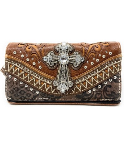 Western Premium Suede Leather Cross Buckle Floral Women's shoulder handbag Wallet Set Brown Blue Cross Set $27.09 Shoulder Bags