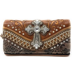 Western Premium Suede Leather Cross Buckle Floral Women's shoulder handbag Wallet Set Brown Blue Cross Set $27.09 Shoulder Bags