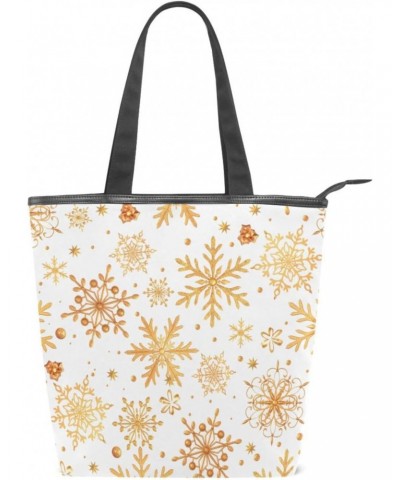 Tote Bag Christmas Golden Snowflakes Canvas Zippered Tote Handbag for Women with 2 Interior Pockets $11.04 Totes