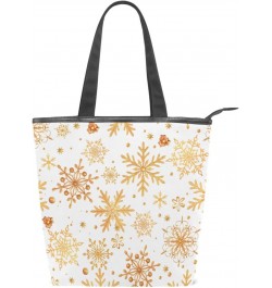 Tote Bag Christmas Golden Snowflakes Canvas Zippered Tote Handbag for Women with 2 Interior Pockets $11.04 Totes