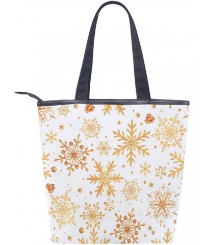 Tote Bag Christmas Golden Snowflakes Canvas Zippered Tote Handbag for Women with 2 Interior Pockets $11.04 Totes