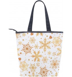 Tote Bag Christmas Golden Snowflakes Canvas Zippered Tote Handbag for Women with 2 Interior Pockets $11.04 Totes