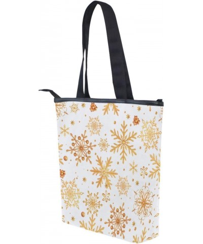 Tote Bag Christmas Golden Snowflakes Canvas Zippered Tote Handbag for Women with 2 Interior Pockets $11.04 Totes