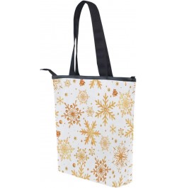 Tote Bag Christmas Golden Snowflakes Canvas Zippered Tote Handbag for Women with 2 Interior Pockets $11.04 Totes