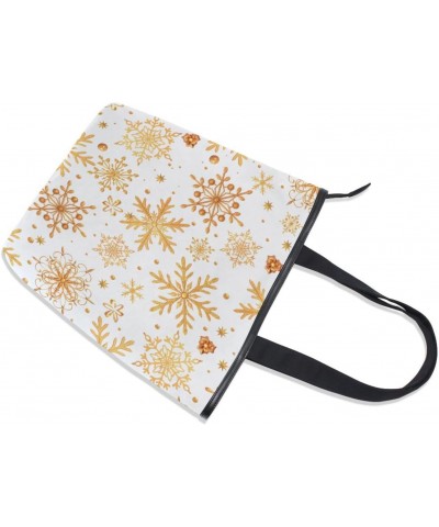 Tote Bag Christmas Golden Snowflakes Canvas Zippered Tote Handbag for Women with 2 Interior Pockets $11.04 Totes