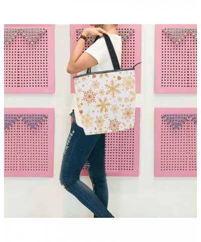 Tote Bag Christmas Golden Snowflakes Canvas Zippered Tote Handbag for Women with 2 Interior Pockets $11.04 Totes