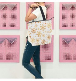 Tote Bag Christmas Golden Snowflakes Canvas Zippered Tote Handbag for Women with 2 Interior Pockets $11.04 Totes