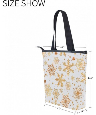 Tote Bag Christmas Golden Snowflakes Canvas Zippered Tote Handbag for Women with 2 Interior Pockets $11.04 Totes