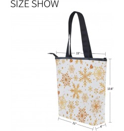 Tote Bag Christmas Golden Snowflakes Canvas Zippered Tote Handbag for Women with 2 Interior Pockets $11.04 Totes