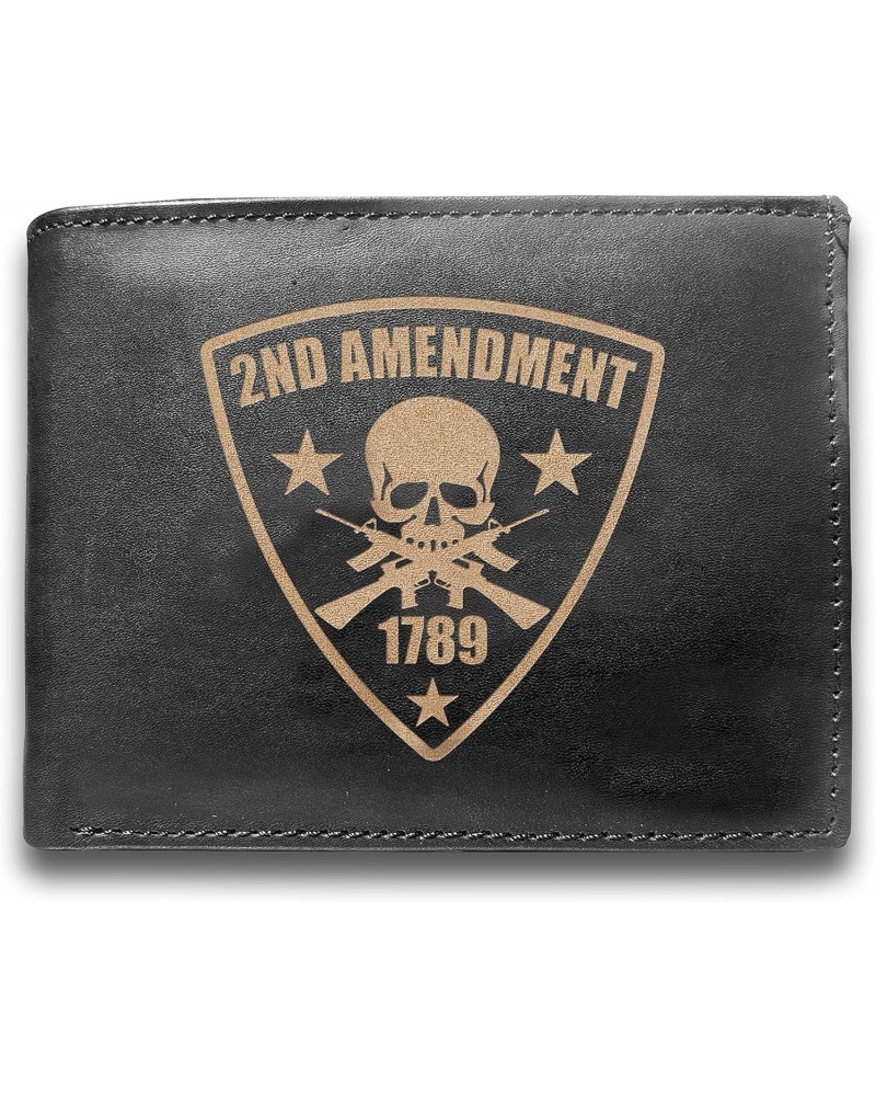 2nd Amendment 1789 Genuine Cowhide Leather Laser Engraved Engraving Slimfold Mens Large Capacity Luxury Wallet Purse Minimali...