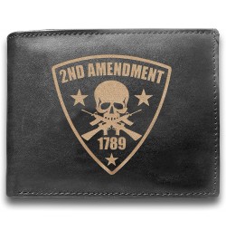 2nd Amendment 1789 Genuine Cowhide Leather Laser Engraved Engraving Slimfold Mens Large Capacity Luxury Wallet Purse Minimali...