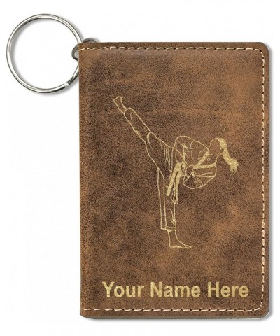 ID Holder Wallet, Taekwondo Woman, Personalized Engraving Included (Dark Brown) Rustic $13.44 Wallets