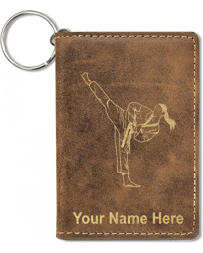 ID Holder Wallet, Taekwondo Woman, Personalized Engraving Included (Dark Brown) Rustic $13.44 Wallets