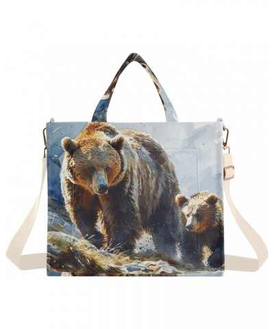 Corduroy Tote Bag for Women Bear and Cub Print, Handbag Purses with Detachable Strap Size Small $15.92 Crossbody Bags