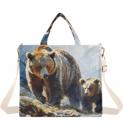 Corduroy Tote Bag for Women Bear and Cub Print, Handbag Purses with Detachable Strap Size Small $15.92 Crossbody Bags