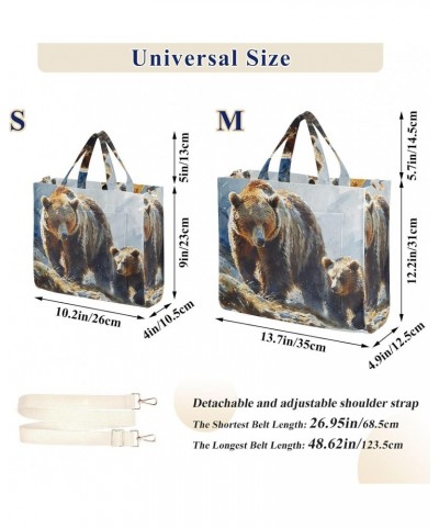 Corduroy Tote Bag for Women Bear and Cub Print, Handbag Purses with Detachable Strap Size Small $15.92 Crossbody Bags