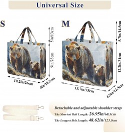 Corduroy Tote Bag for Women Bear and Cub Print, Handbag Purses with Detachable Strap Size Small $15.92 Crossbody Bags