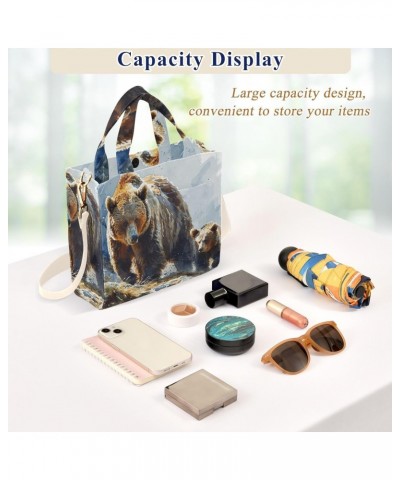 Corduroy Tote Bag for Women Bear and Cub Print, Handbag Purses with Detachable Strap Size Small $15.92 Crossbody Bags