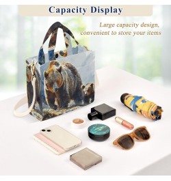 Corduroy Tote Bag for Women Bear and Cub Print, Handbag Purses with Detachable Strap Size Small $15.92 Crossbody Bags