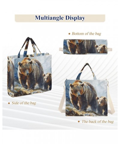 Corduroy Tote Bag for Women Bear and Cub Print, Handbag Purses with Detachable Strap Size Small $15.92 Crossbody Bags