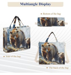 Corduroy Tote Bag for Women Bear and Cub Print, Handbag Purses with Detachable Strap Size Small $15.92 Crossbody Bags